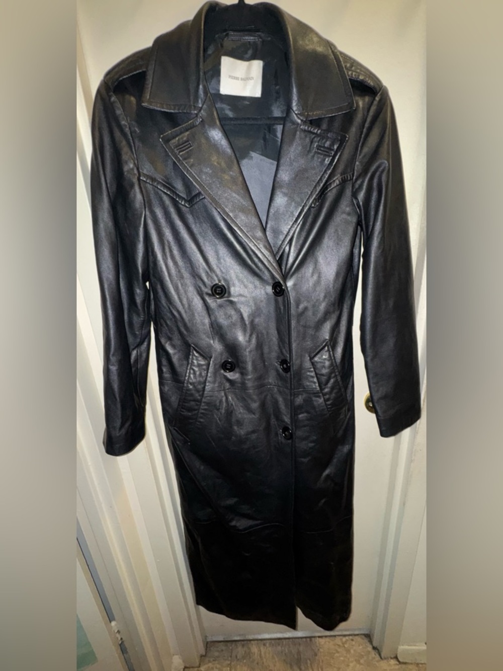 Balmain Black Leather Long Coat